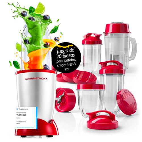 GOURMETmaxx Mr. Magic Power Pro - Batidora de 400 W | Batidora con tapa para llevar | Batidora con cuenco mezclador y tapa fresca para guardar | Blender con kit de accesorios XL para