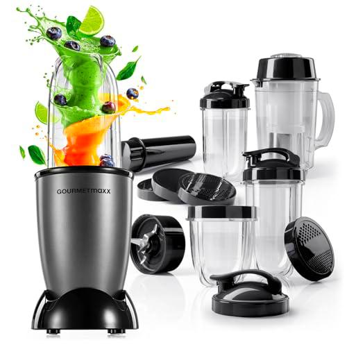 GOURMETmaxx Mr. Magic Power Pro Mixer 400 vatios | Batidora de smoothies con tapa para llevar | Batidora de vaso con recipiente y tapa | Con kit de accesorios XL para batidos