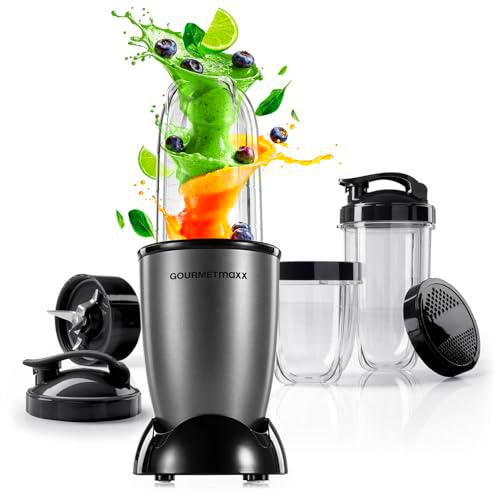 GOURMETmaxx Mr. Magic Power Pro Mixer 400 vatios | Batidora de smoothies con tapa para llevar | Batidora de vaso con recipiente y tapa | Batidora con kit de accesorios L para batidos, etc.