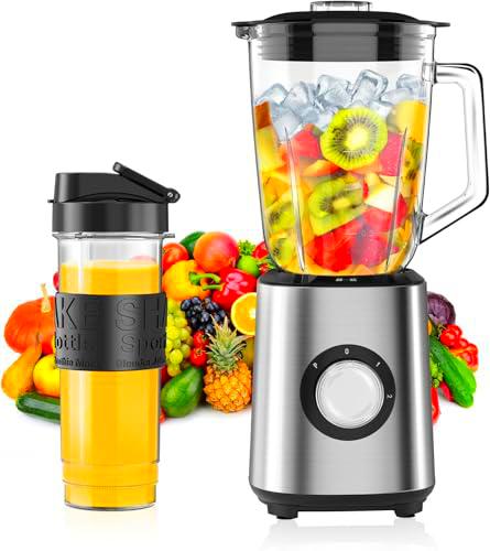 Batidora de Vaso 1000W, Licuadora con Vaso de Cristal 1.5L + 600ml