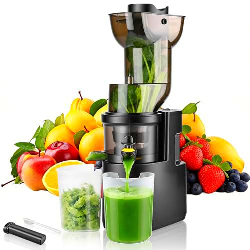 Rawhui 500W Extractor de Zumos y Verduras Juicer Machine,Slow Juicer con Entrada 98 mm,98% de rendimiento de zumo,Fácil Montaje y Limpieza,Sin BPA,Negro
