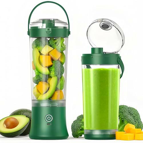 Licuadora portátil para batidos y smoothies,TOPESCT 500ml mini licuadora personal recargable por USB con 6 cuchillas ultra afiladas para viajes,oficina y deportes(Verde negruzco)