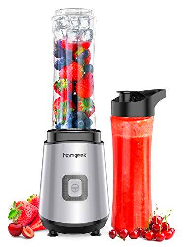 Batidora de vaso, homgeek Licuadora portátil 400W, con 2 botellas deportivas Tritan 600ML